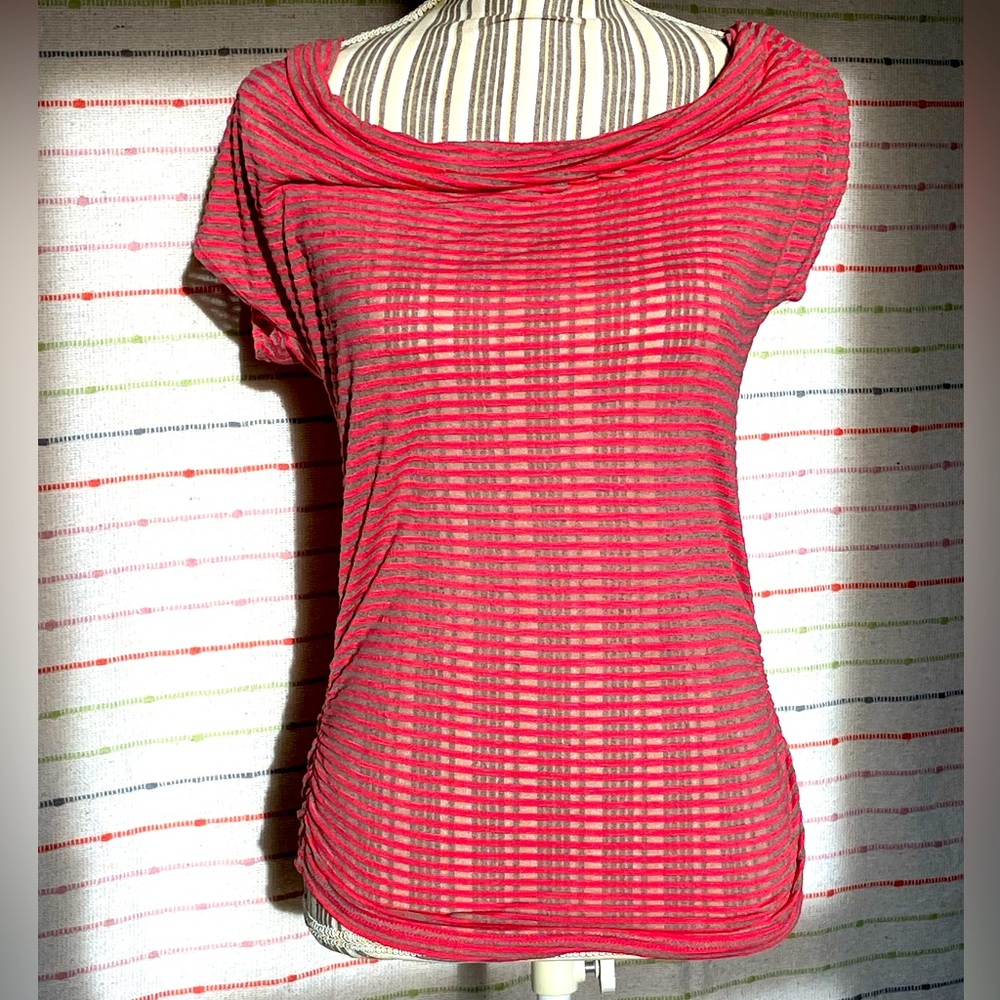 Bella D sheer pink and grey Striped blouse - soft and beautiful